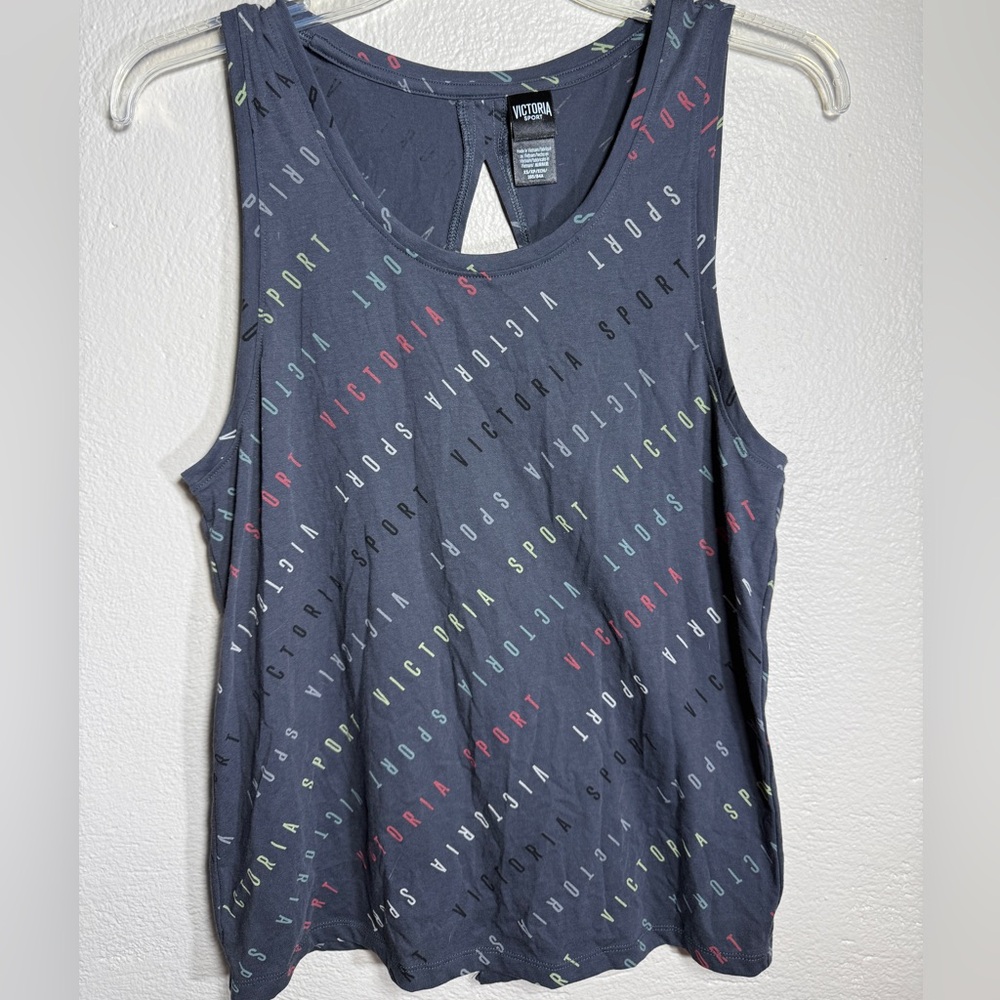 Victoria Sport Charcoal Logo Print Keyhole Back Tank XS